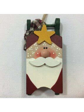 Primitive Santa Sled Sleigh Star Christmas Tree Ornament Hanger Country Decor